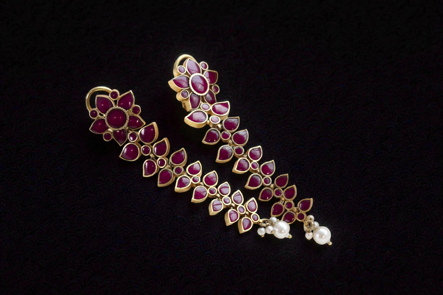 Long Nisha Vintage Polish Earrings - Ruby