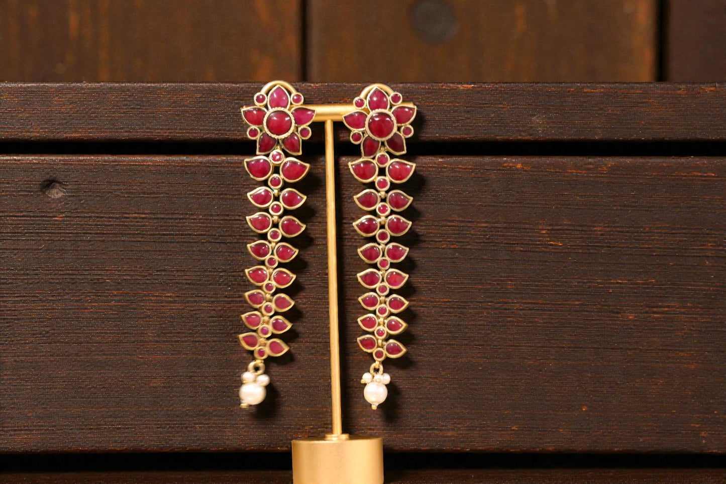 Long Nisha Vintage Polish Earrings - Ruby