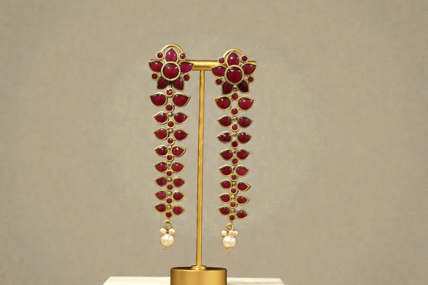 Long Nisha Vintage Polish Earrings - Ruby