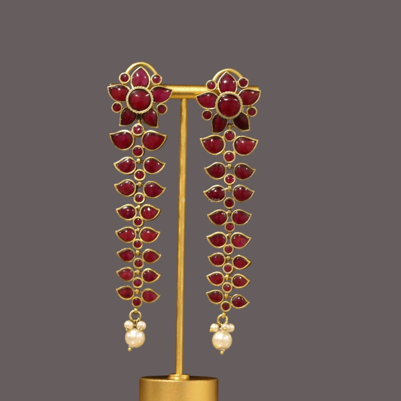 Long Nisha Vintage Polish Earrings - Ruby