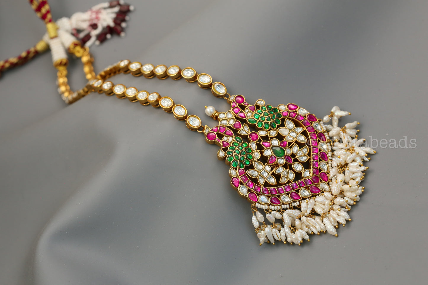 Real Pearls Sunehri Jadau Necklace (104-70) - Ruby