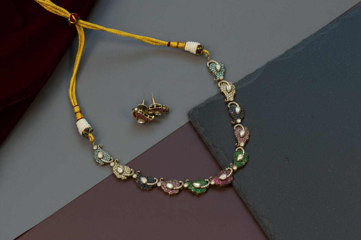 Multicolor Pave Setting CZ Necklace Set