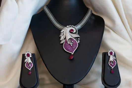 Victorian Black Polish & Micro CZ Necklace Set - Ruby