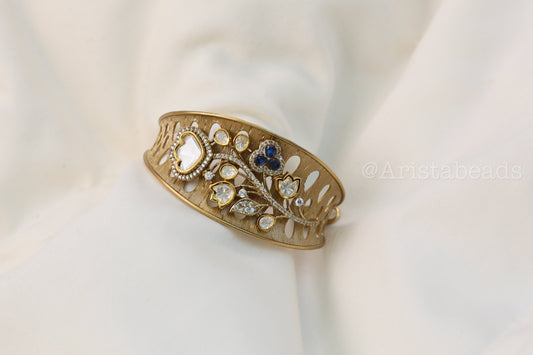Ahaana Matt Gold  Polk & CZ Bracelet (Adjustable) - Blue