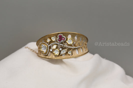 Ahaana Matt Gold  Polk & CZ Bracelet (Adjustable) - Red
