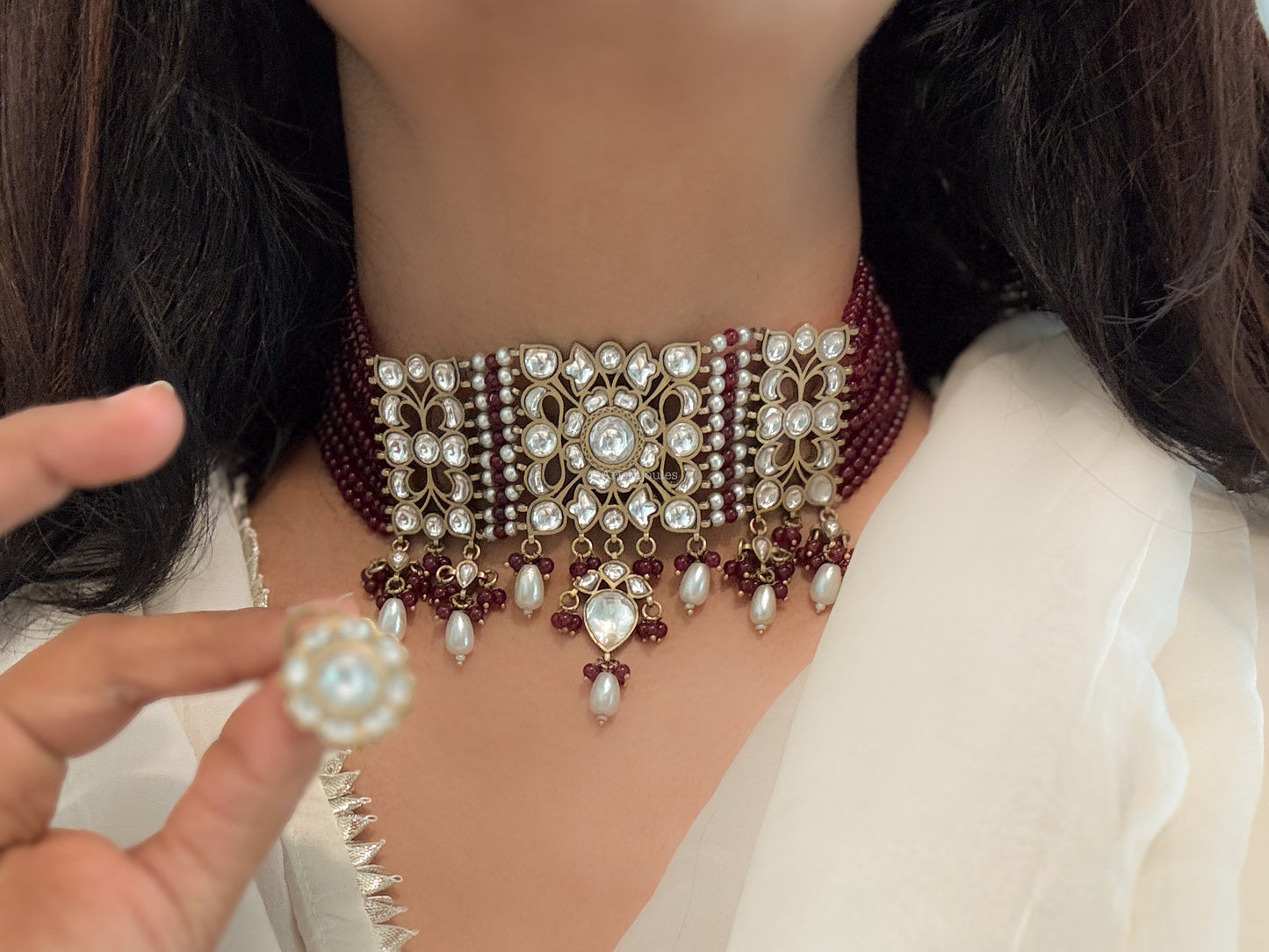 Nayra Vintage Jadau Kundan Necklace Set (Red Onyx)