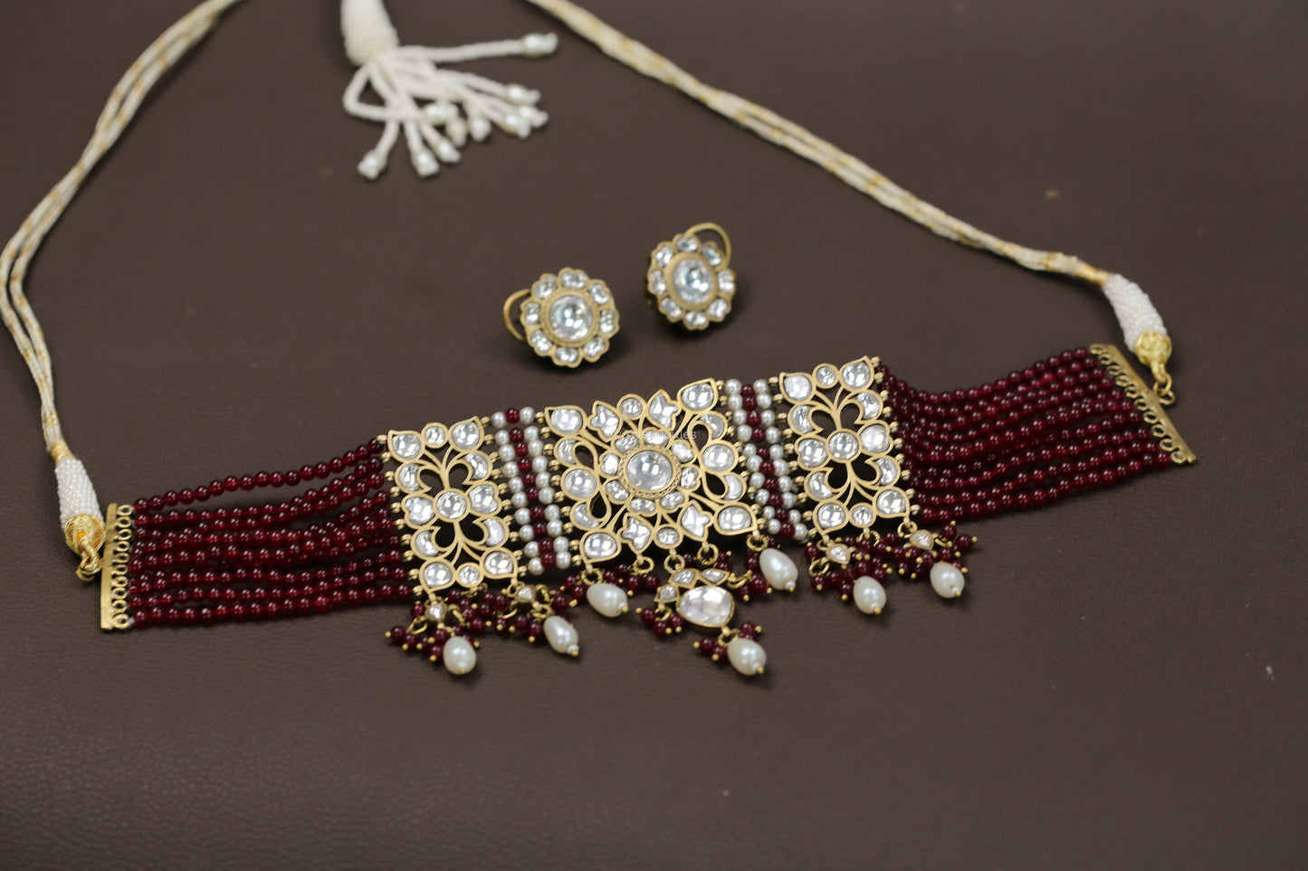 Nayra Vintage Jadau Kundan Necklace Set (Red Onyx)