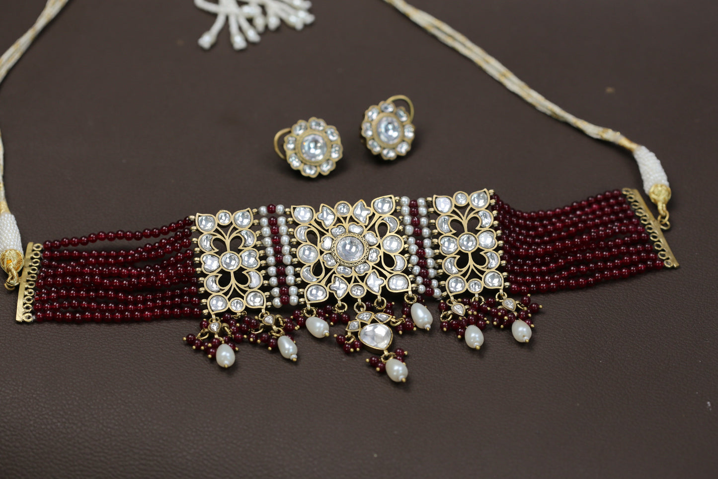 Nayra Vintage Jadau Kundan Necklace Set (Red Onyx)