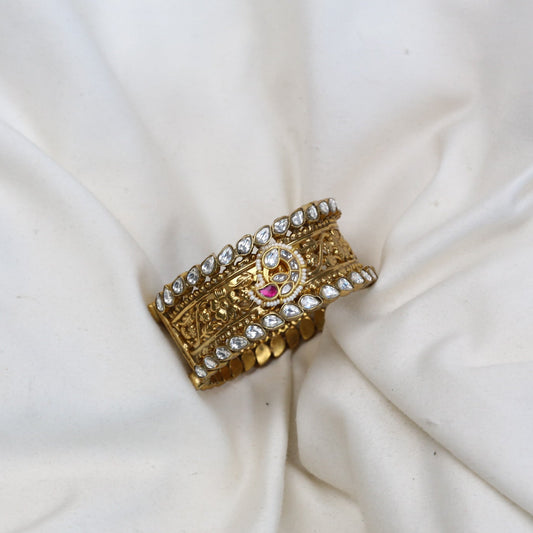 Vintage Gold Sona Silver Alloy Kundan Bangle (Openable)