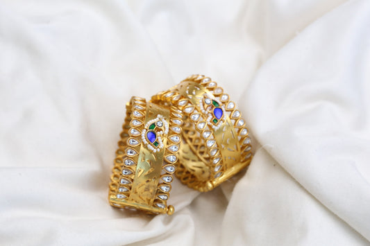 Sunehri Gold Plated Kundan Bangle Set (Openable) - Style 2