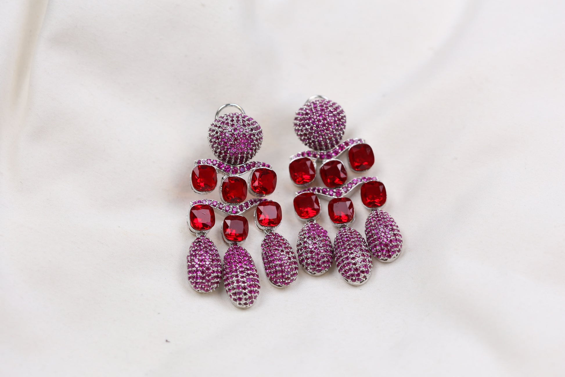 Micro Pave CZ & Doublet Earrings (102-11)- Ruby Red