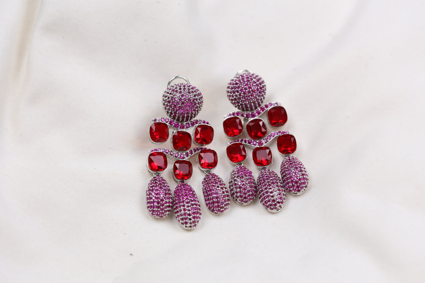 Micro Pave CZ & Doublet Earrings (102-11)- Ruby Red