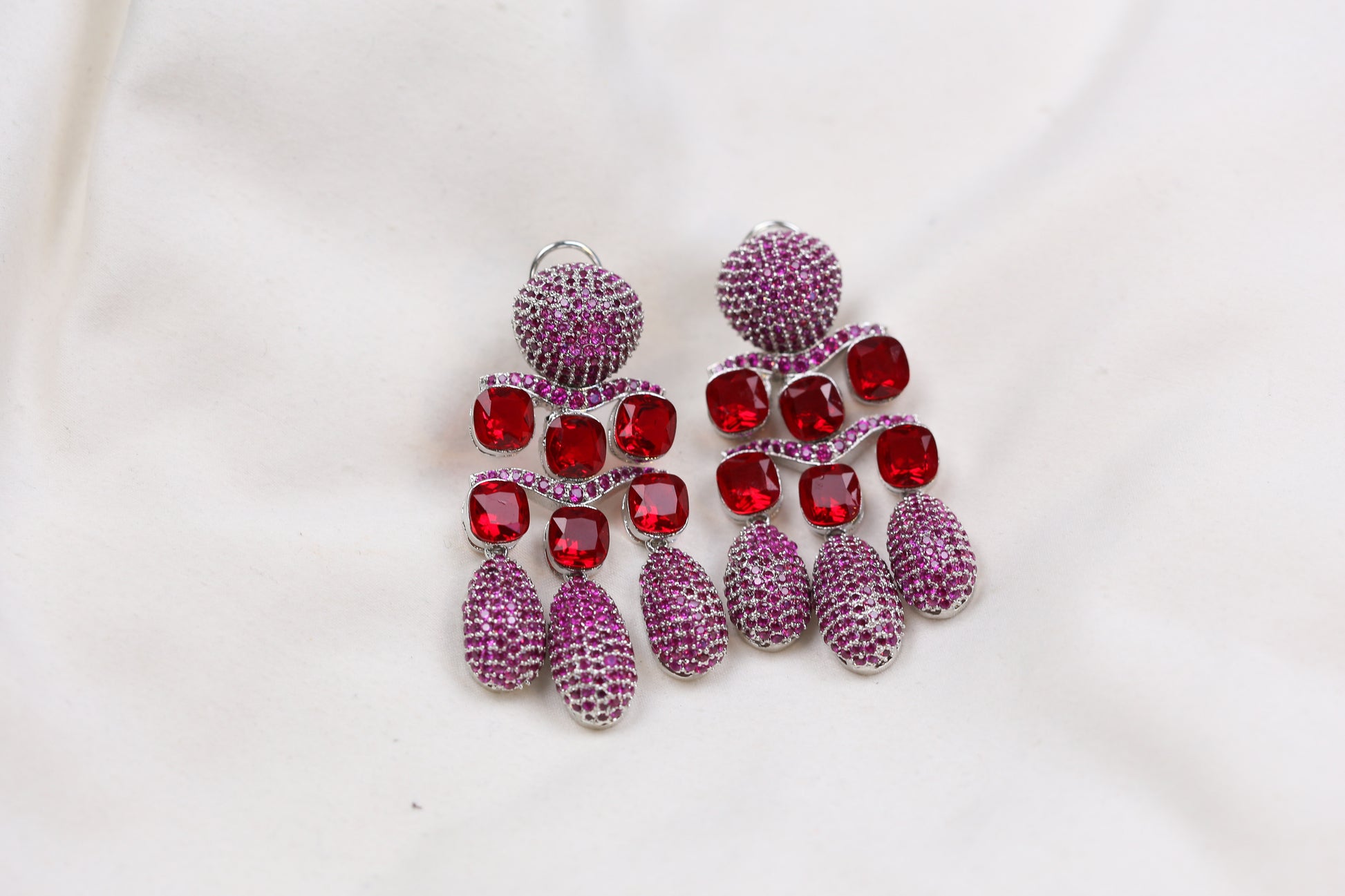 Micro Pave CZ & Doublet Earrings (102-11)- Ruby Red