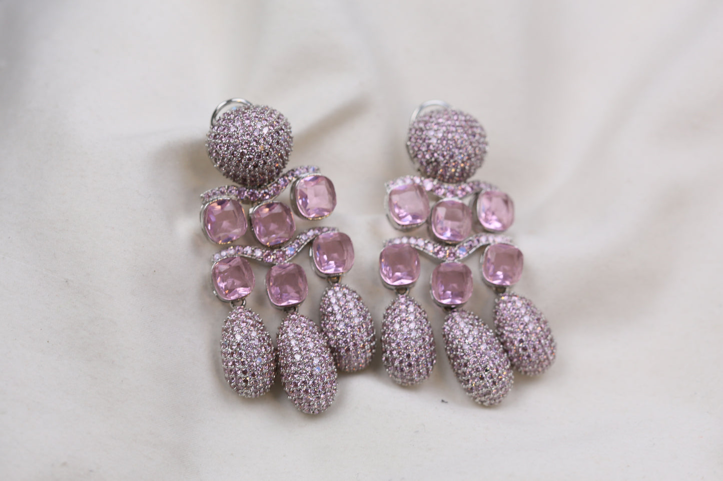Micro Pave CZ & Doublet Earrings (102-08) - Pink