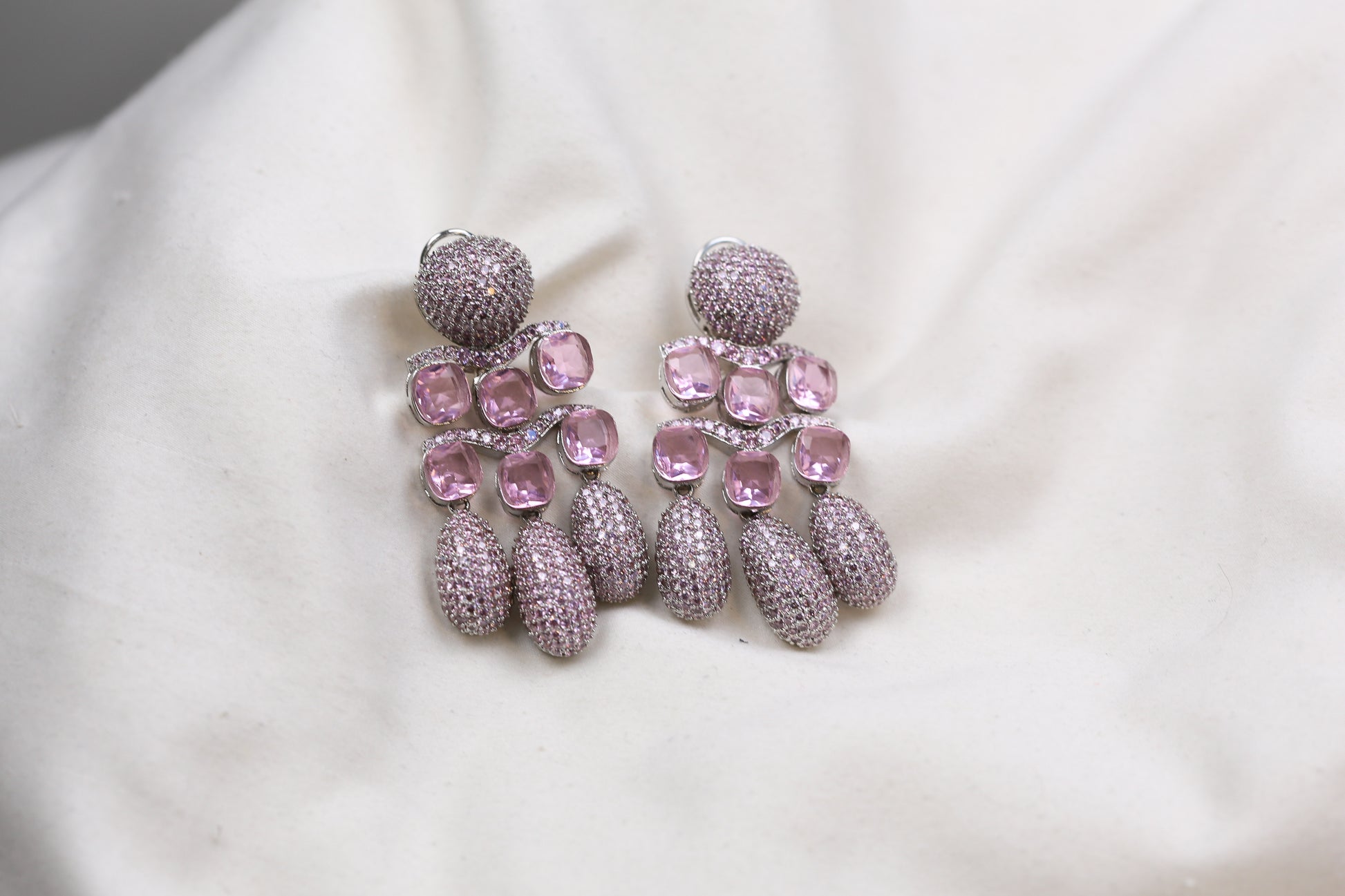 Micro Pave CZ & Doublet Earrings (102-08) - Pink