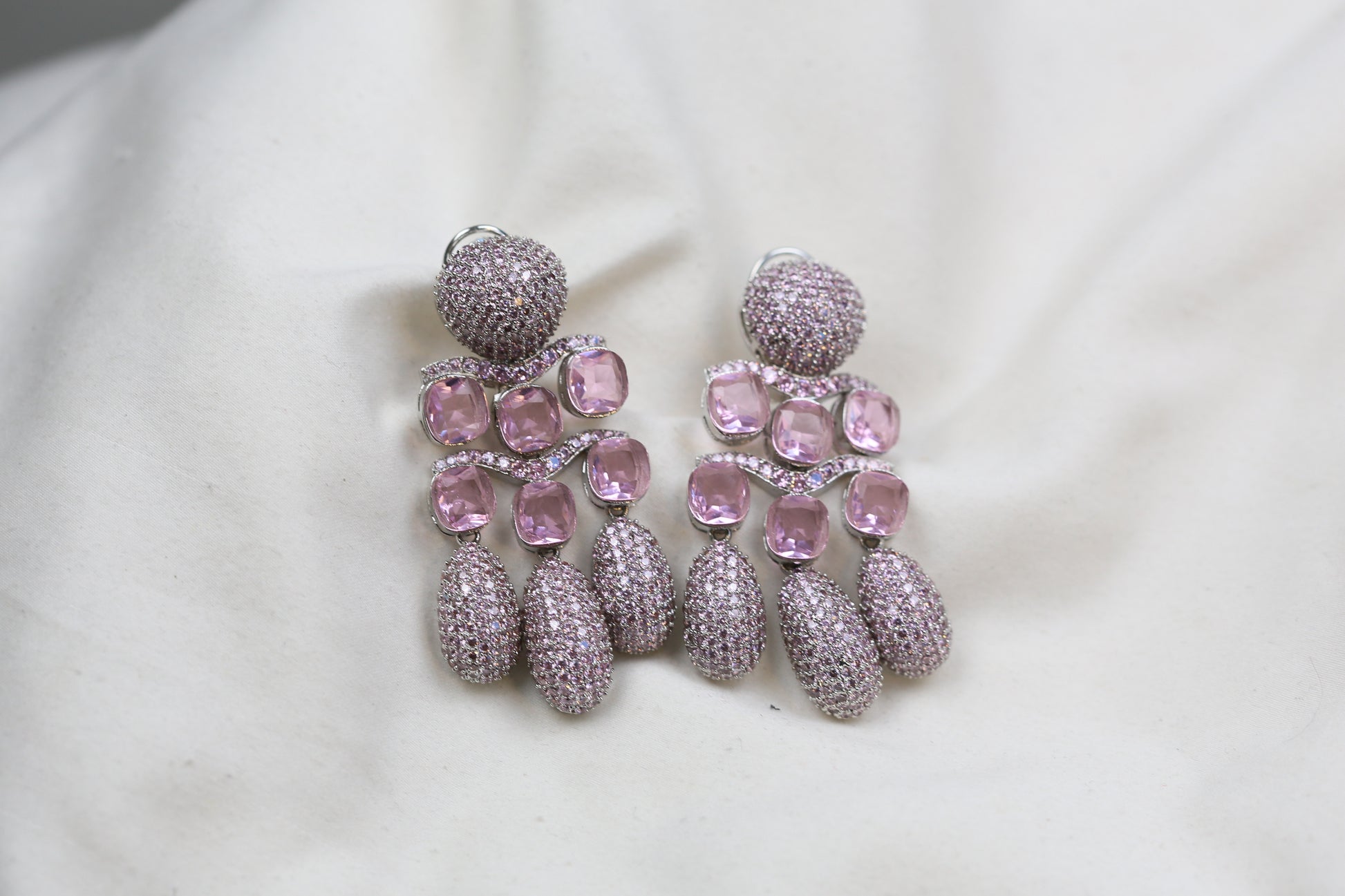 Micro Pave CZ & Doublet Earrings (102-08) - Pink