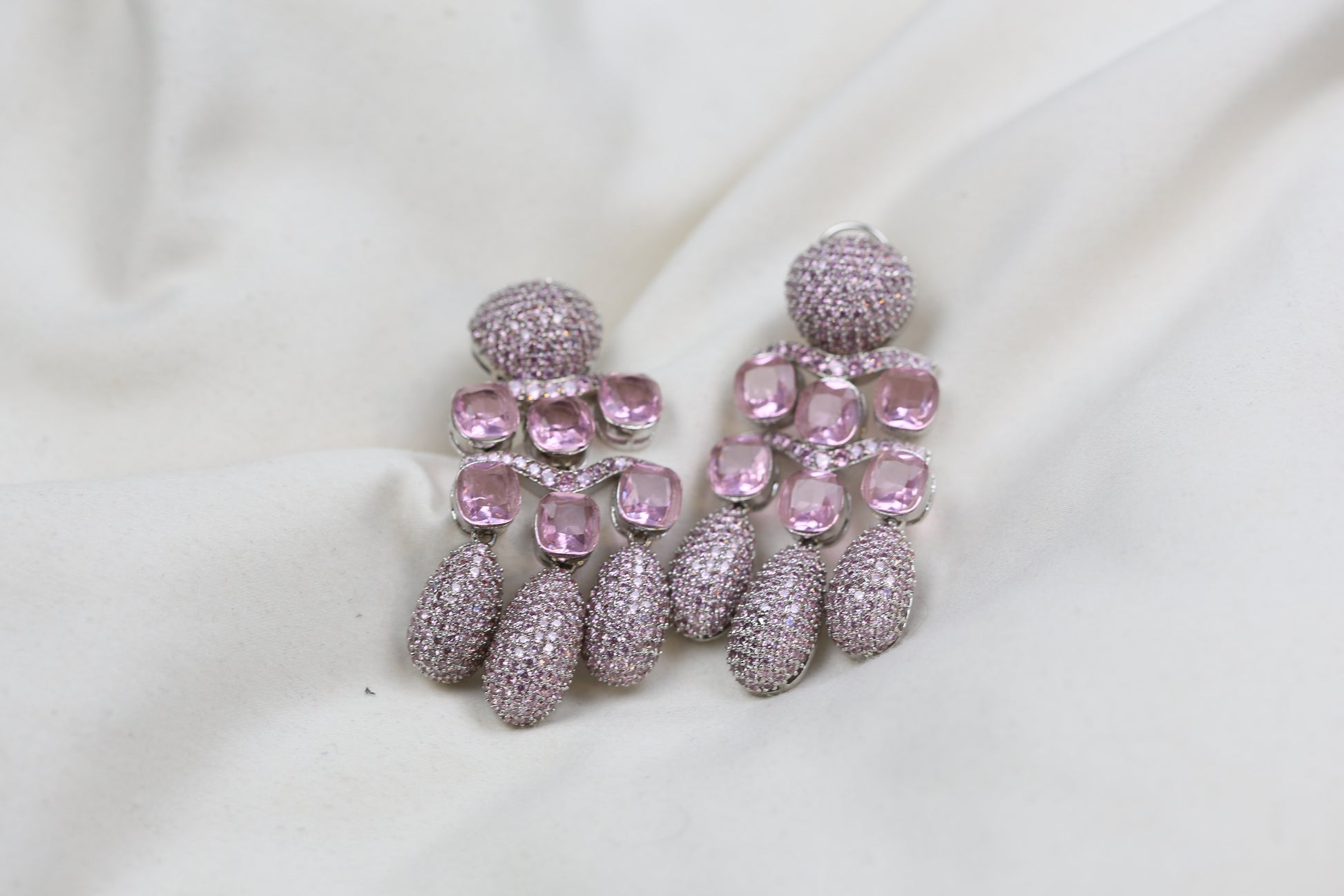 Micro Pave CZ & Doublet Earrings (102-08) - Pink