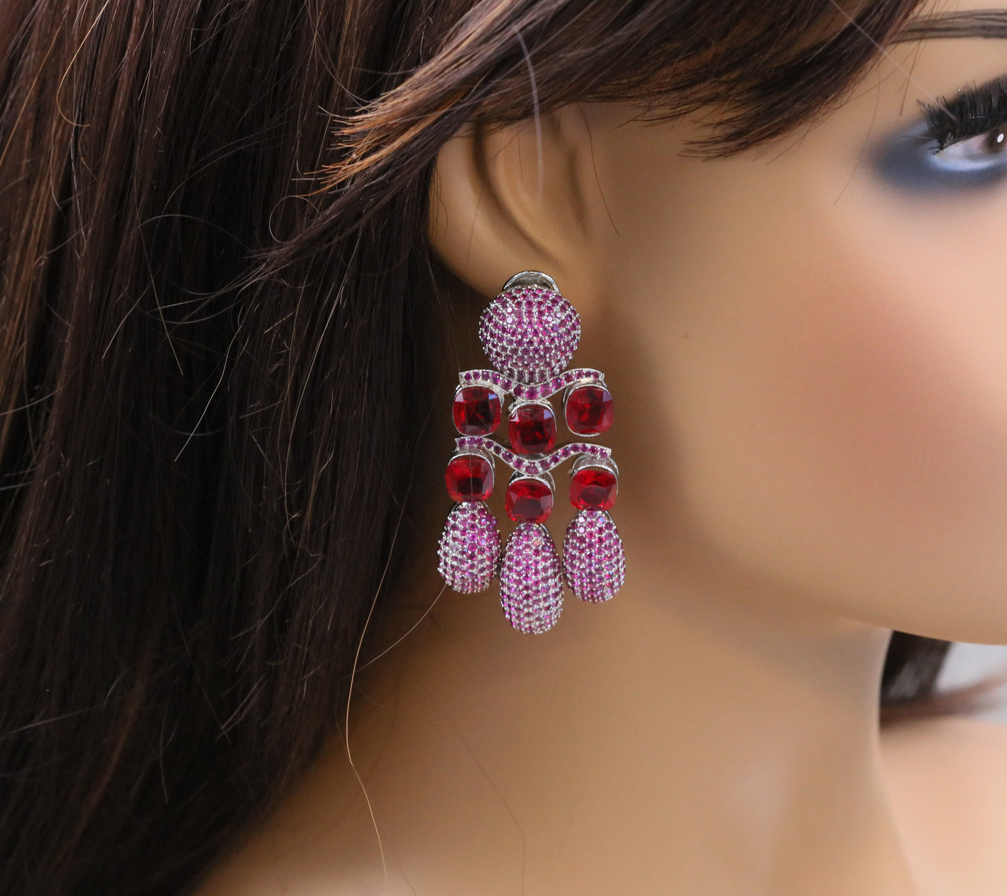 Micro Pave CZ & Doublet Earrings (102-11)- Ruby Red