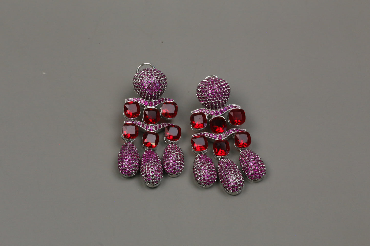 Micro Pave CZ & Doublet Earrings (102-11)- Ruby Red