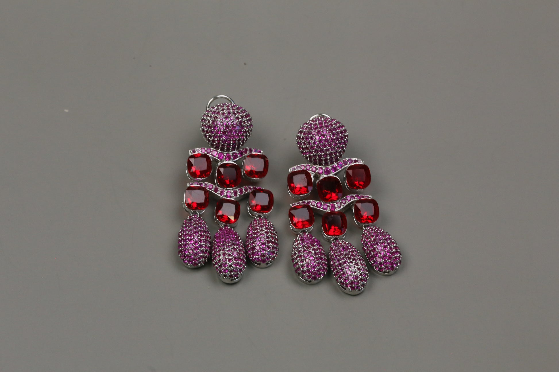 Micro Pave CZ & Doublet Earrings (102-11)- Ruby Red