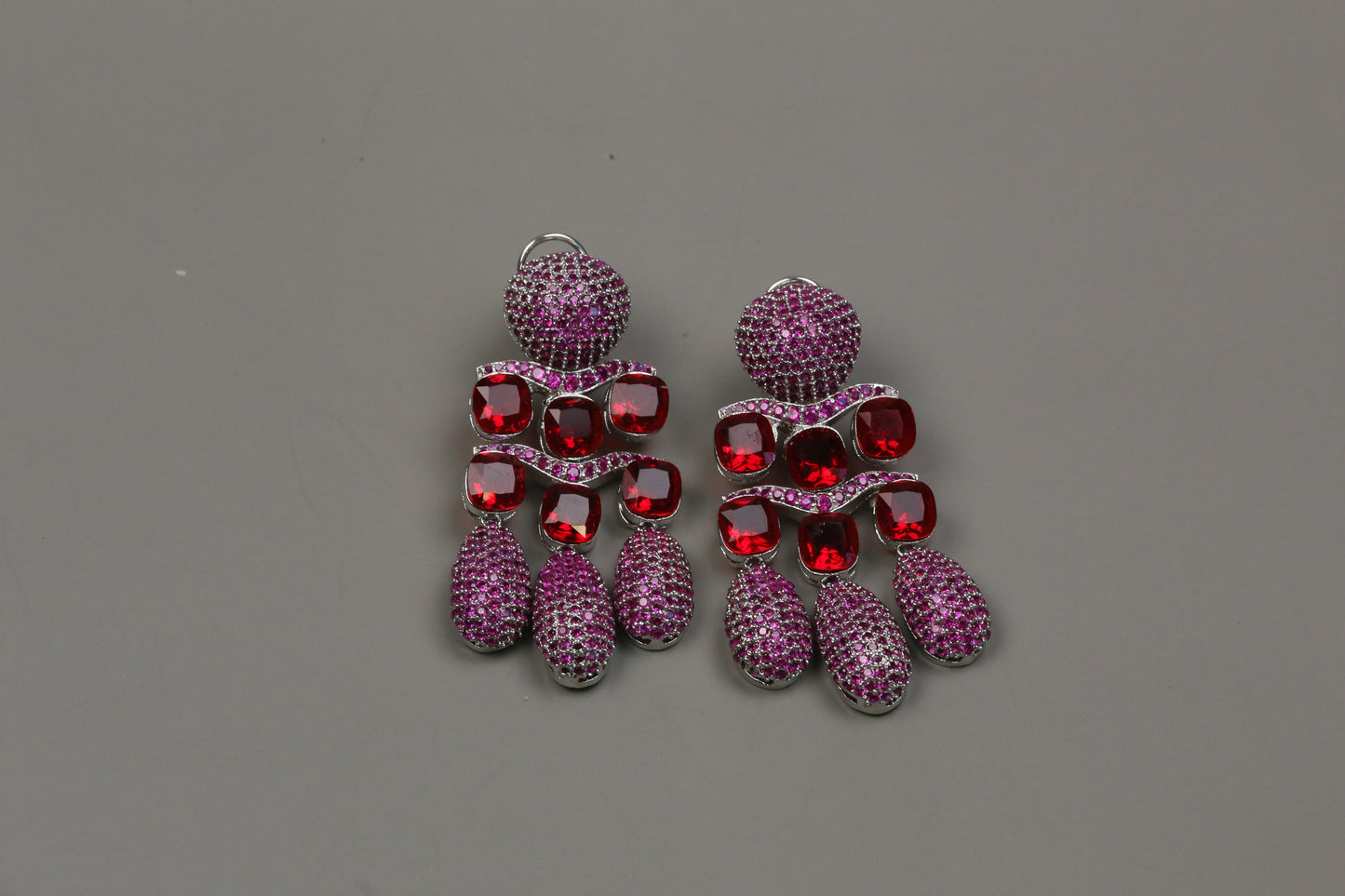 Micro Pave CZ & Doublet Earrings (102-11)- Ruby Red