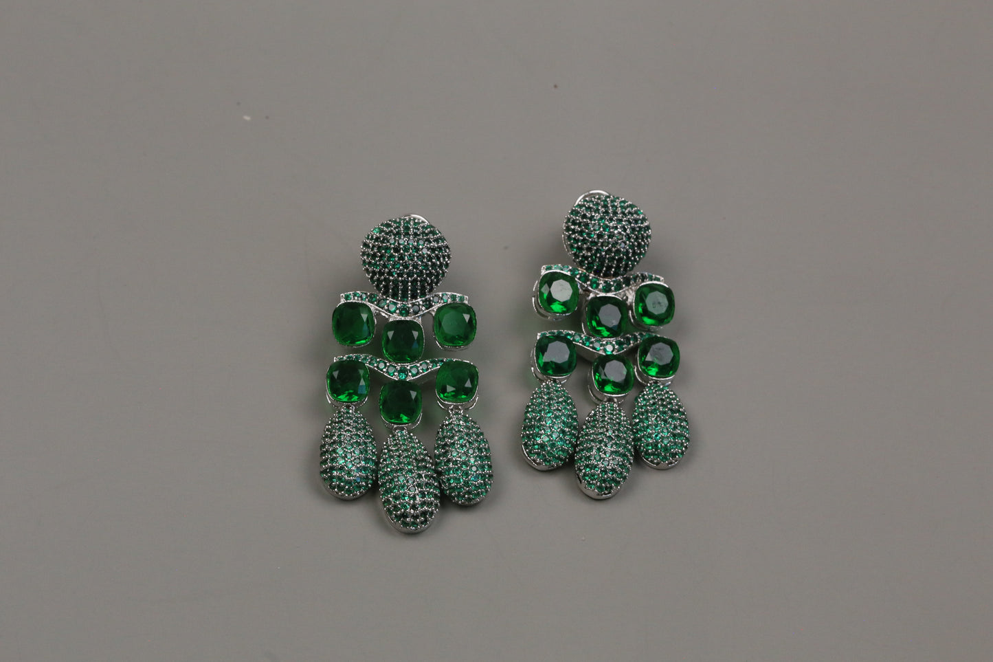Micro Pave CZ & Doublet Earrings (102-09) - Green