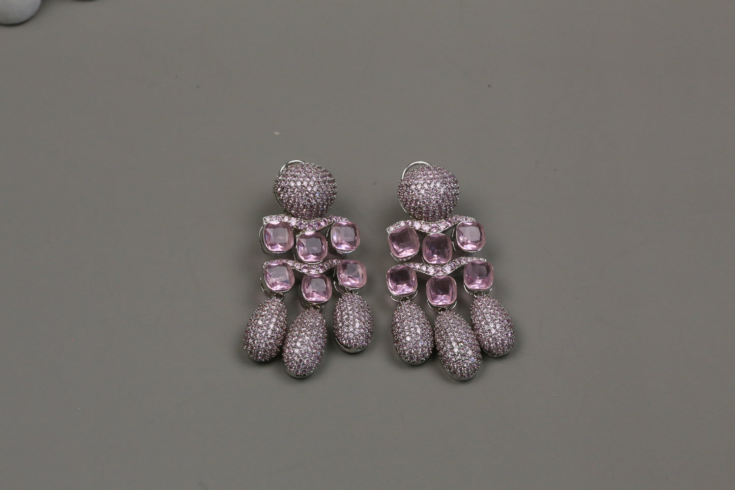 Micro Pave CZ & Doublet Earrings (102-08) - Pink