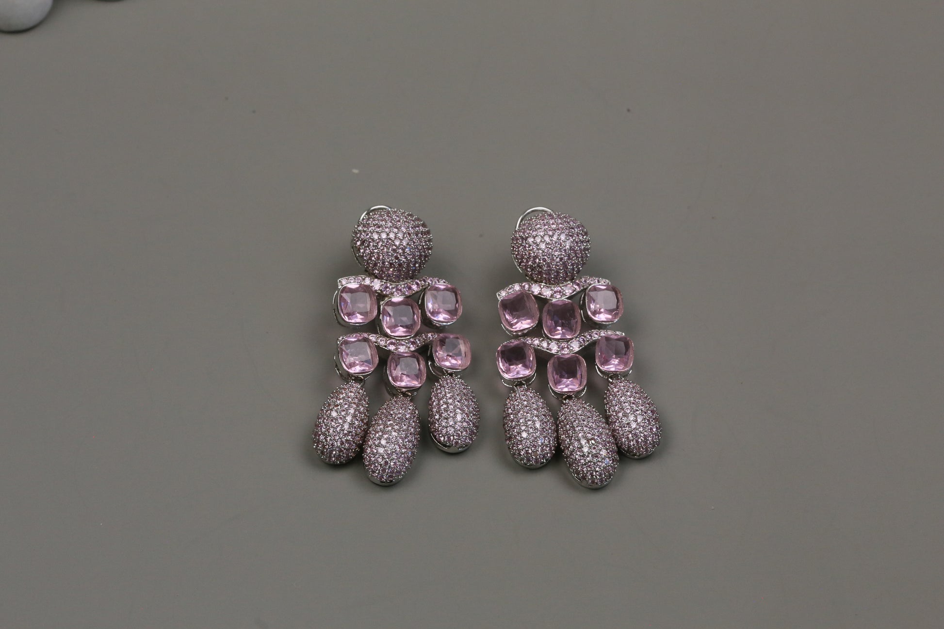 Micro Pave CZ & Doublet Earrings (102-08) - Pink