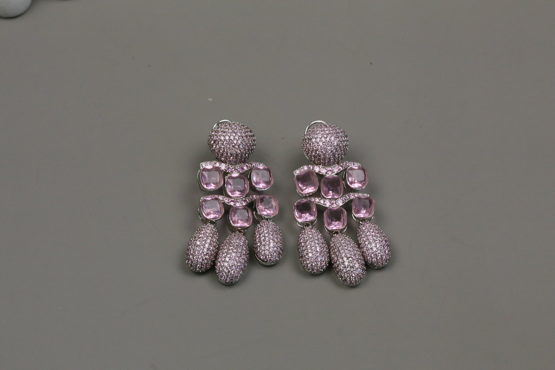Micro Pave CZ & Doublet Earrings (102-08) - Pink