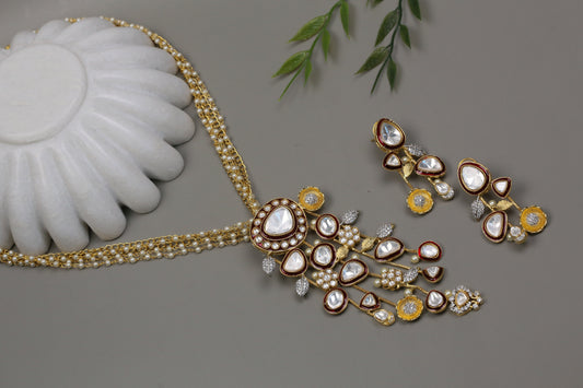 Noor Premium Contemporary Uncut Kundan Set - Red Enamel