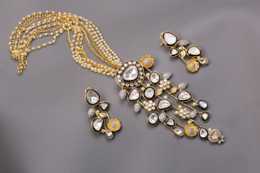 Noor Premium Contemporary Uncut Kundan Set -Blue