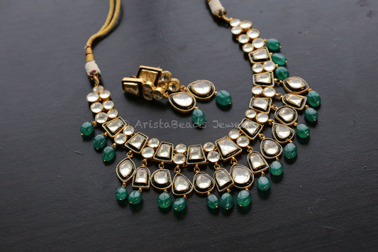 Roohi Meenakari Pachi Kundan Necklace Set -Black Enamel (103-81)