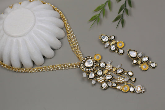 Noor Premium Contemporary Uncut Kundan Set - Black