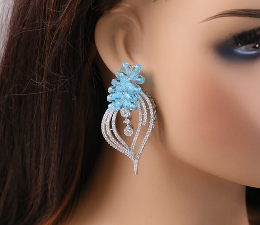 Premium CZ & Blue Crystal Earrings (102-14)