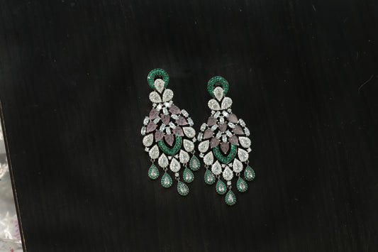 Carved Stones Doublet Micro CZ Earrings - Green Pink