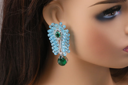 Shanaya Premium CZ & Crystal Studs (102-23) - Aqua Blue & Green