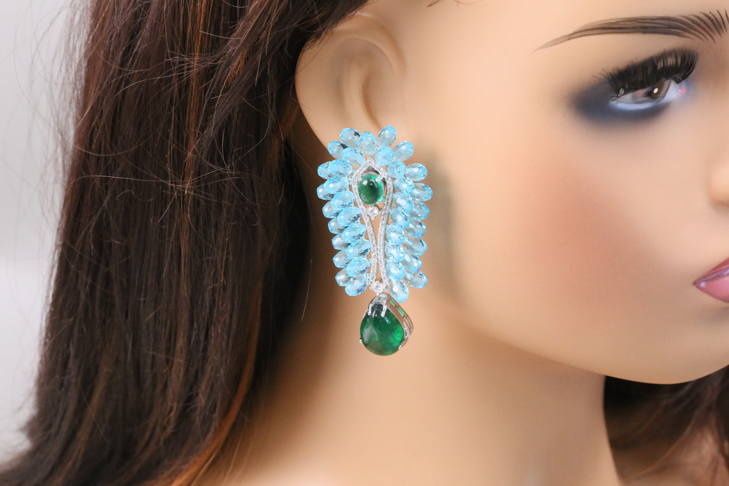 Shanaya Premium CZ & Crystal Studs (102-23) - Aqua Blue & Green