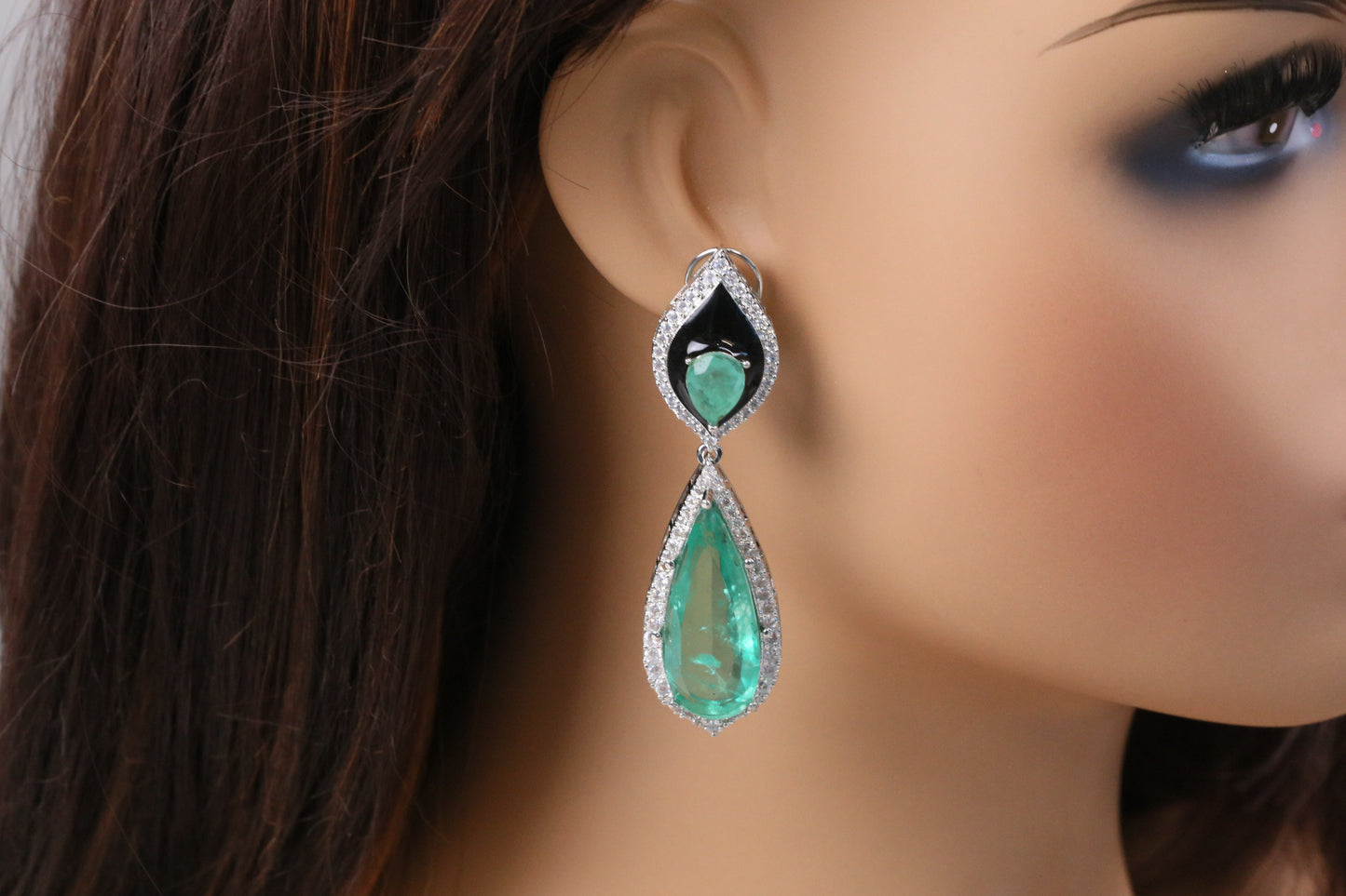 Jana Doublet, CZ & Enamel Earrings (104-25) - Mint Green