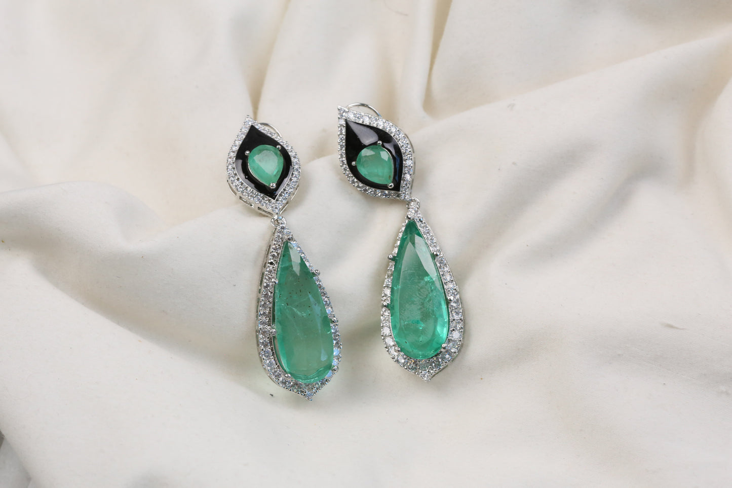 Jana Doublet, CZ & Enamel Earrings (104-25) - Mint Green
