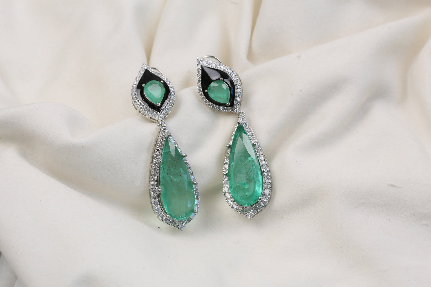 Jana Doublet, CZ & Enamel Earrings (104-25) - Mint Green