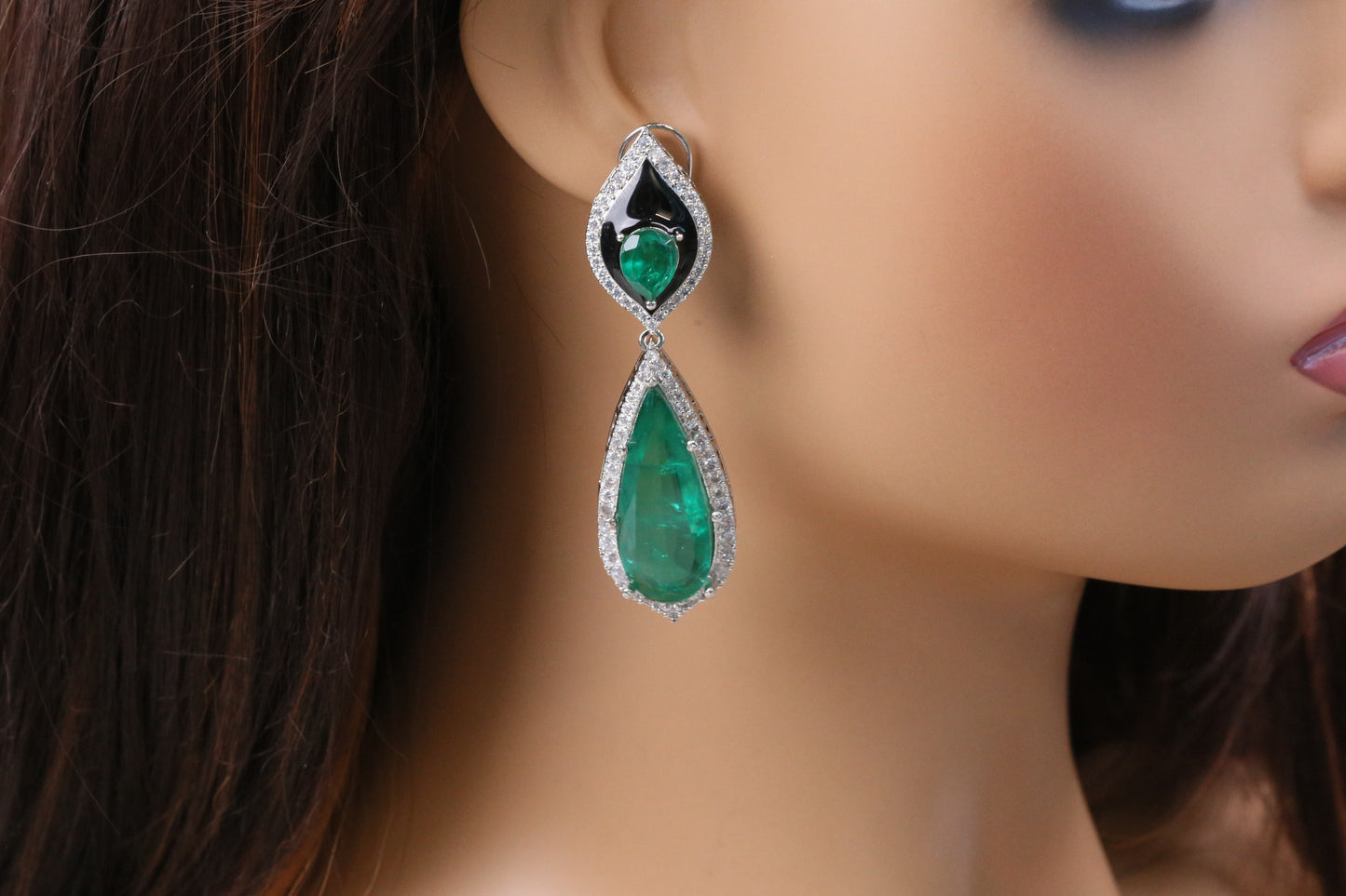 Jana Doublet, CZ & Enamel Earrings (104-26) - Green