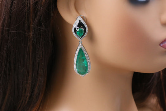 Jana Doublet, CZ & Enamel Earrings (104-26) - Green