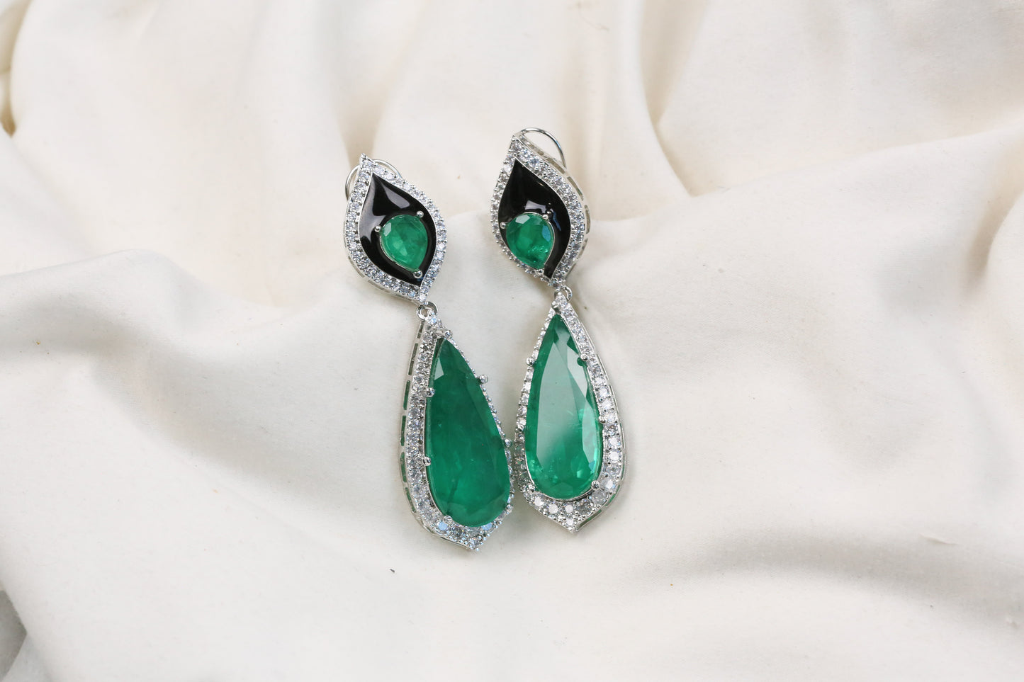 Jana Doublet, CZ & Enamel Earrings (104-26) - Green