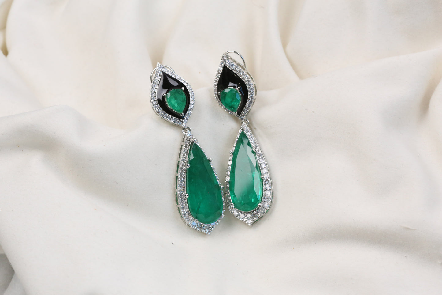 Jana Doublet, CZ & Enamel Earrings (104-26) - Green