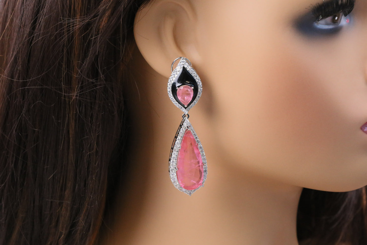 Jana Doublet, CZ & Enamel Earrings (104-27) - Pink