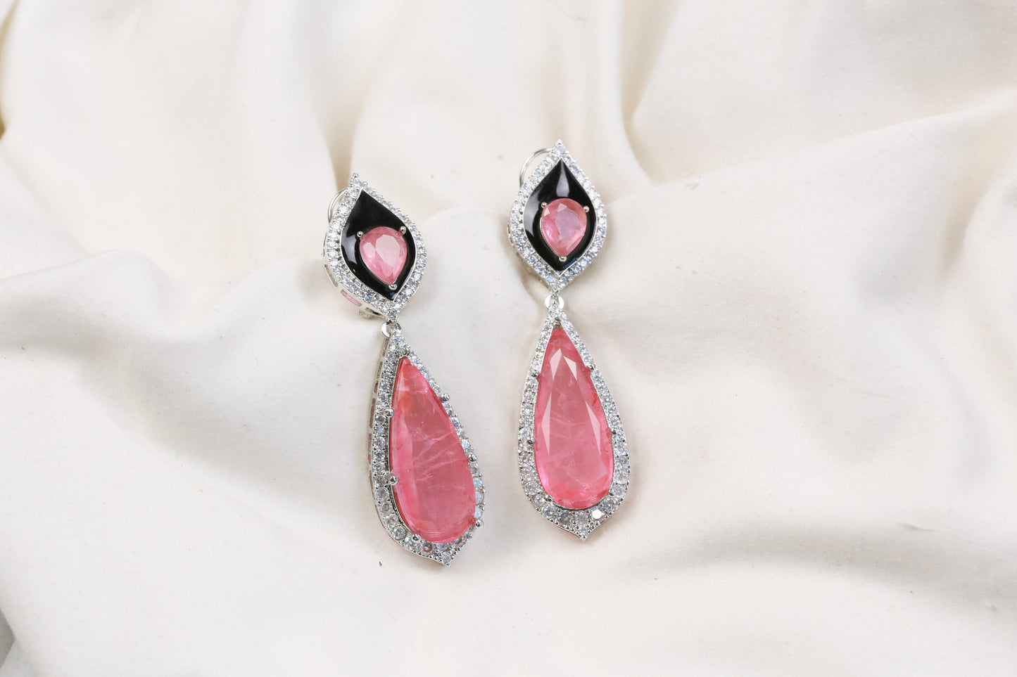 Jana Doublet, CZ & Enamel Earrings (104-27) - Pink
