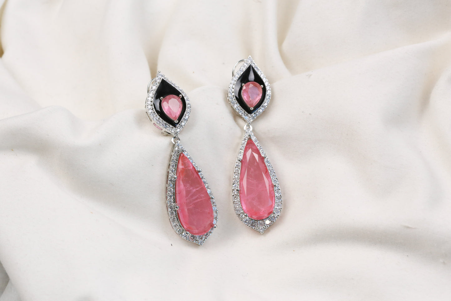 Jana Doublet, CZ & Enamel Earrings (104-27) - Pink