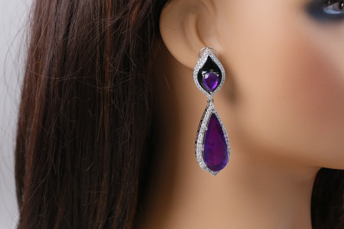 Jana Doublet, CZ & Enamel Earrings (104-27) - Purple