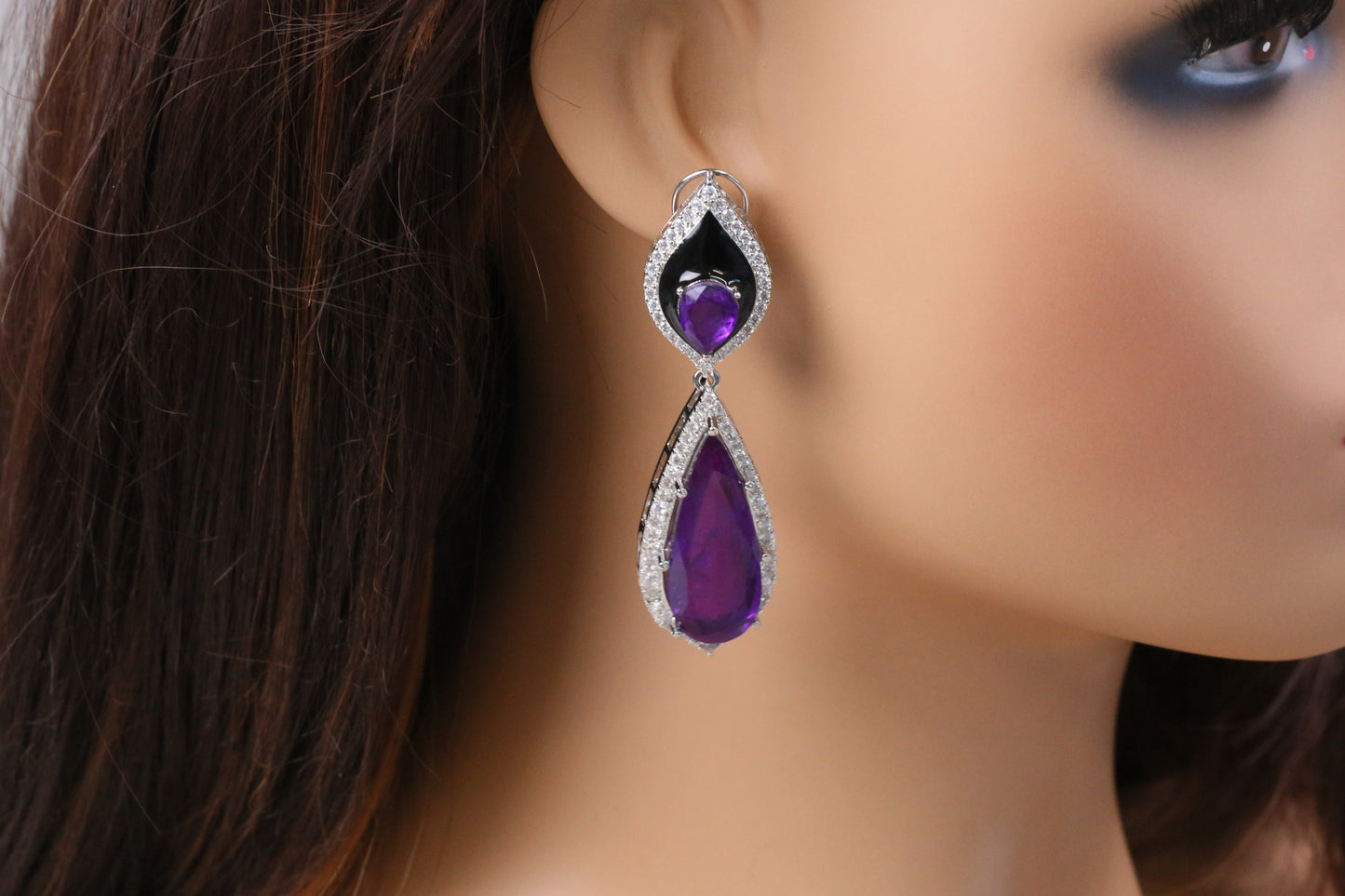 Jana Doublet, CZ & Enamel Earrings (104-27) - Purple
