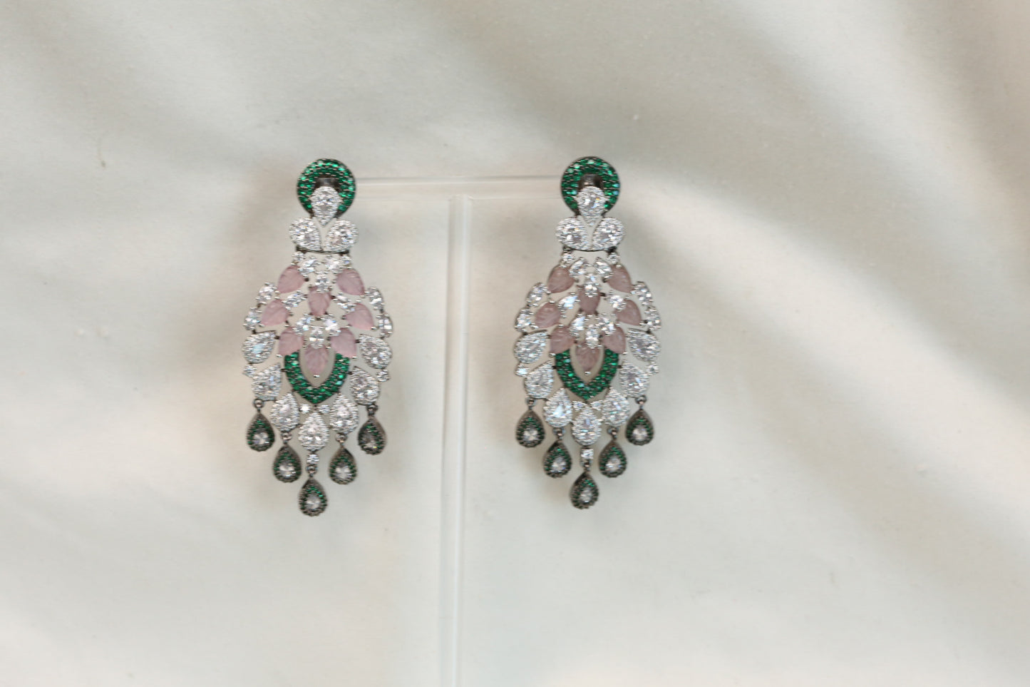 Carved Stones Doublet Micro CZ Earrings - Green Pink